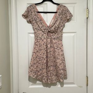 Blush pink floral mini dress with cut out